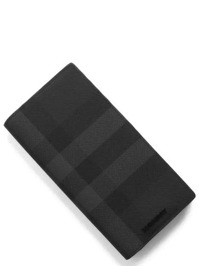 Logo Checked Leather Long Wallet Charcoal - BURBERRY - BALAAN 2