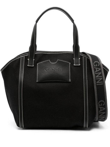 Banner Small Tote Bag Black - GANNI - BALAAN 1