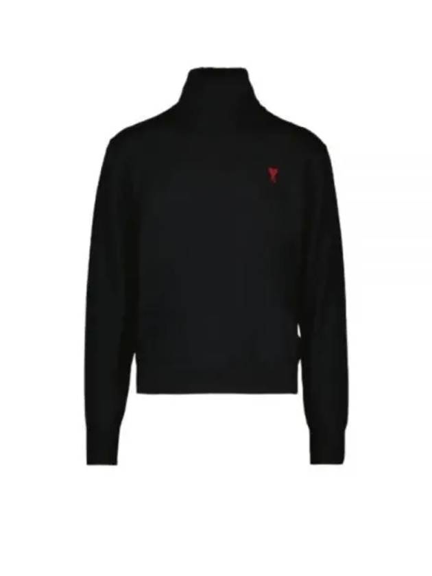 Men's Heart Logo Wool Turtleneck Black - AMI - BALAAN 2