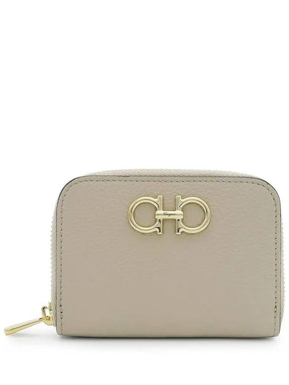 Women's Gancini Logo Zipper Card Wallet Beige - SALVATORE FERRAGAMO - BALAAN 2