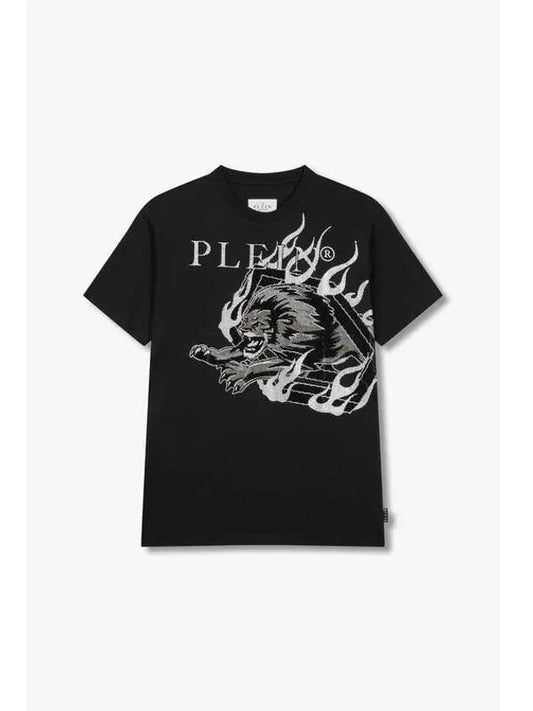 Men s Crystal Lion Crewneck T Shirt Black - PHILIPP PLEIN - BALAAN 1