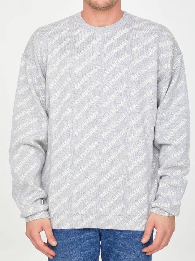 Wool Over Logo Pattern Knit Sweatshirt Grey - BALENCIAGA - BALAAN 9