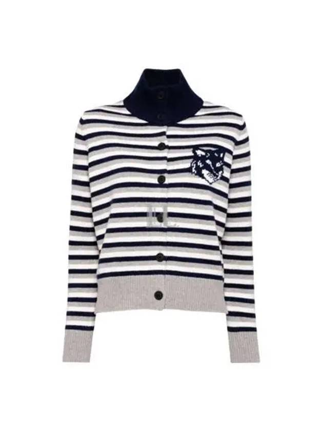 Fox Head Intarsia Striped Regular Cardigan Navy - MAISON KITSUNE - BALAAN 2