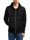 Heart Logo Drawstring Cotton Zip-Up Hoodie Black - AMI - BALAAN 3