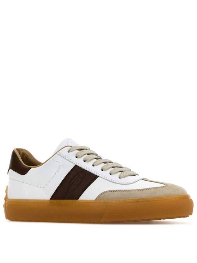 Calfskin Leather Low Top Sneakers White Brown - TOD'S - BALAAN 3