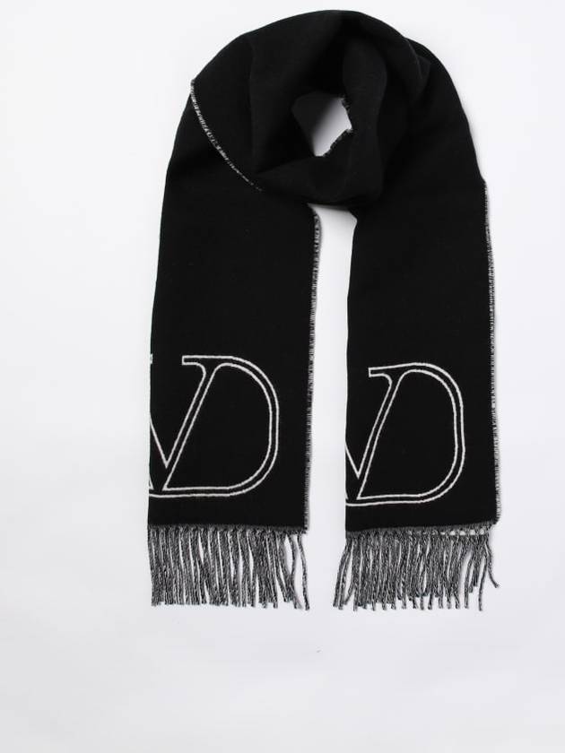 V Logo Wool Cashmere Muffler Black - VALENTINO - BALAAN 3