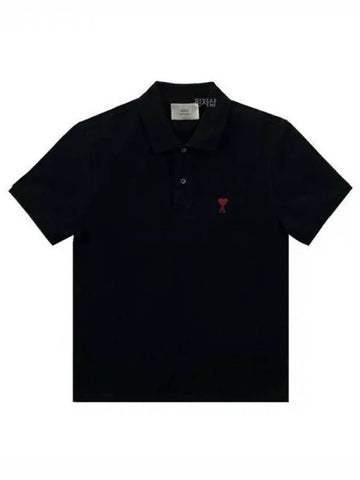 Small Heart Logo Polo Shirt Black B 34158070 1045906 - AMI - BALAAN 1