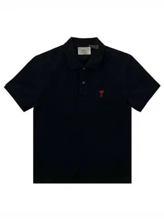 Small Heart Logo Polo Shirt Black B 34158070 1045906 - AMI - BALAAN 1