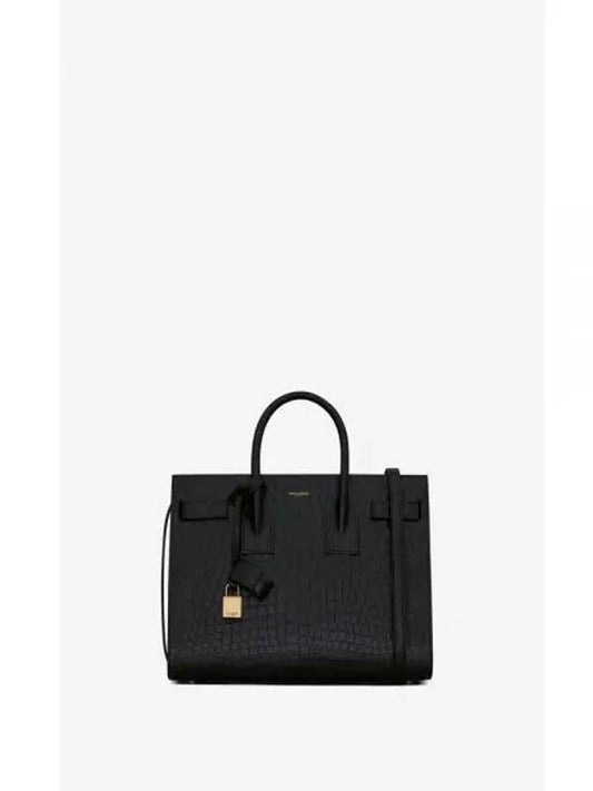 Sac De Jour Small Crocodile Embossed Tote Bag Black - SAINT LAURENT - BALAAN 2