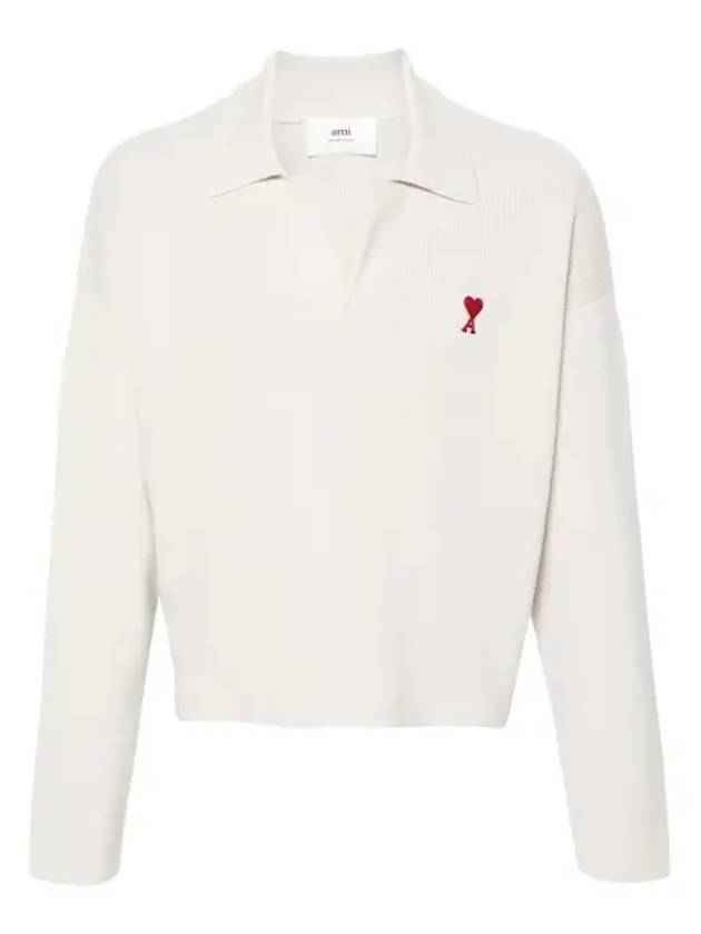 Small Heart Long Sleeve Polo Shirt White - AMI - BALAAN 2