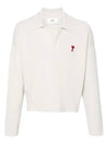 Small Heart Long Sleeve Polo Shirt White - AMI - BALAAN 3