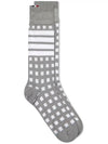 4 Bar Gingham Jacquard Mid Calf Socks Light Grey - THOM BROWNE - BALAAN.