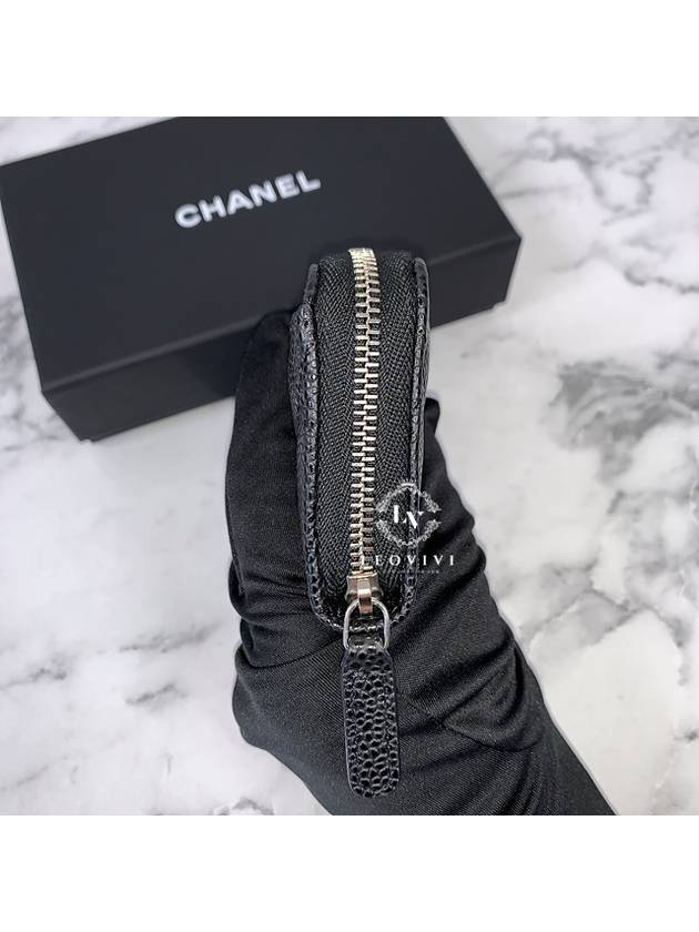 Classic Zipped Coin Purse Grained Calfskin Silver Black - CHANEL - BALAAN 6