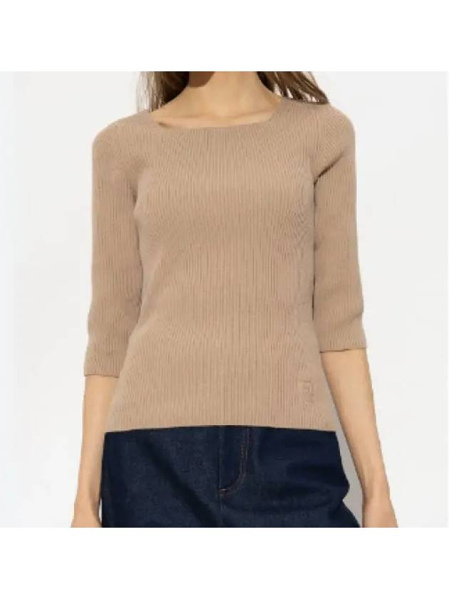 FF Cotton Rib Knit Top Beige - FENDI - BALAAN 2