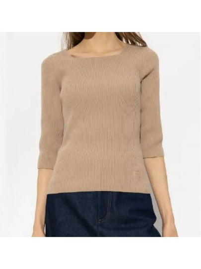 FF Cotton Rib Knit Top Beige - FENDI - BALAAN 2