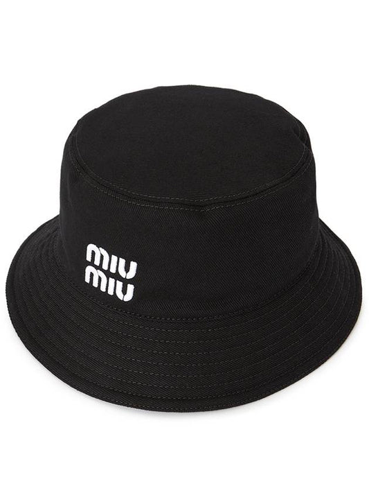 Embroidered Logo Drill Bucket Hat Black - MIU MIU - BALAAN 2