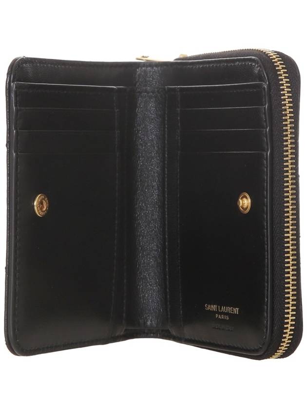 Cassandra Quilting Around Half Wallet Black - SAINT LAURENT - BALAAN 7