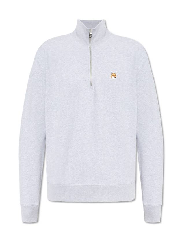 Fox Head Patch Half Zipper Sweatshirt Light Grey Melange - MAISON KITSUNE - BALAAN 2