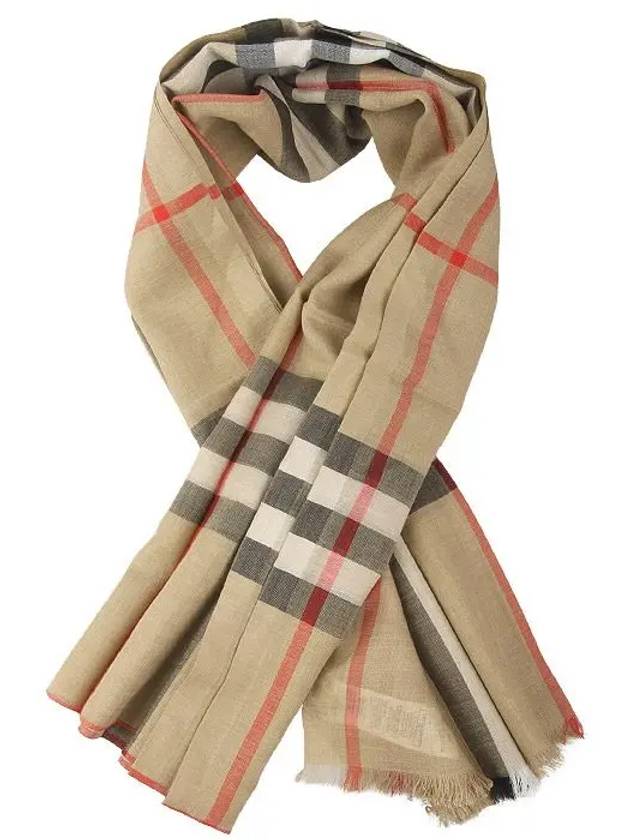 Check Wool Silk Scarf Beige - BURBERRY - BALAAN 6