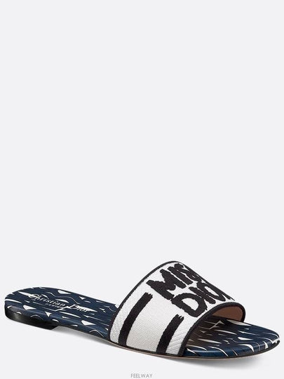 Dway Miss Dior Allover Motif Embroidered Cotton Slippers Deep Blue - DIOR - BALAAN 2