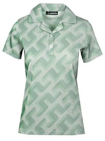 Women's Solange 3D Lip Monogram Short Sleeve PK Shirt Green - J.LINDEBERG - BALAAN 2