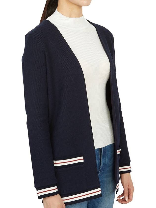 Cricket Stripe Lightweight Textured Cotton V-Neck Cardigan Navy - THOM BROWNE - BALAAN 6