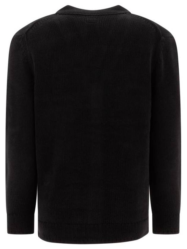 Cotton Chenille Buttoned Cardigan Black - CP COMPANY - BALAAN 3