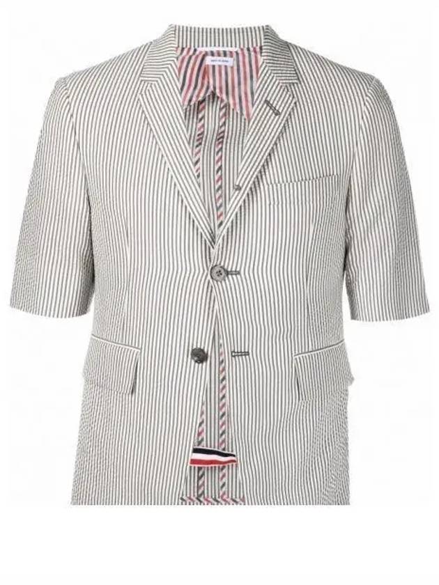 Men's Seersucker Wool Short Sleeve Jacket Medium Grey - THOM BROWNE - BALAAN 2