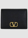 Compact V Logo Signature Calfskin Half Wallet Black - VALENTINO - BALAAN 2