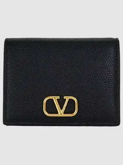 Compact V Logo Signature Calfskin Half Wallet Black - VALENTINO - BALAAN 2