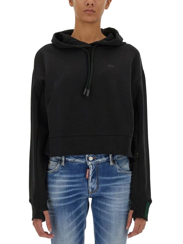 Active Crop Hoodie Black - LACOSTE - BALAAN 1