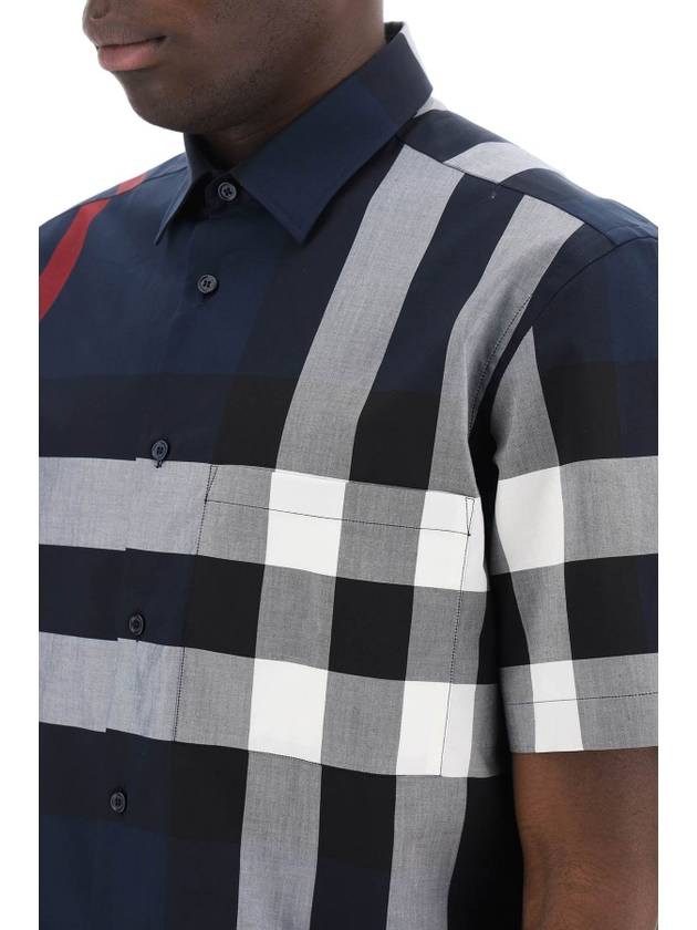 Check Cotton Short Sleeve Shirt Navy - BURBERRY - BALAAN 5