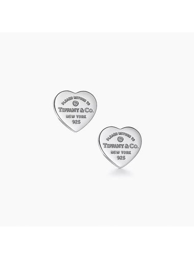 Return To Tiffany Heart Plate Tag Diamond Earrings Silver - TIFFANY & CO. - BALAAN 1