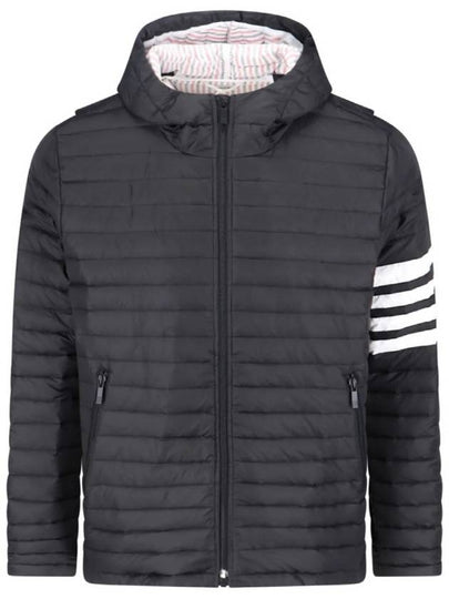 Matte Nylon 4-Bar Stripe Downfill Quilted Hoodie Padding Black - THOM BROWNE - BALAAN 2