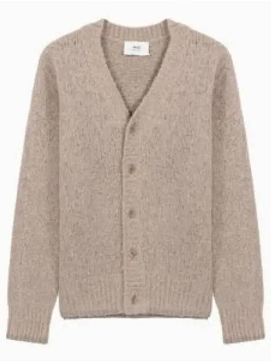 Brushed Wool Alpaca Cardigan Beige - AMI - BALAAN 2