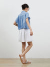 Linen shirring crop blouse blue - RYUL+WAI: - BALAAN 3