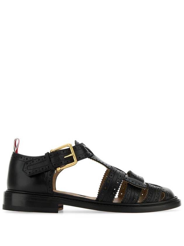 Vitello Brogue Fisherman Calf Leather Sandals Black - THOM BROWNE - BALAAN 2