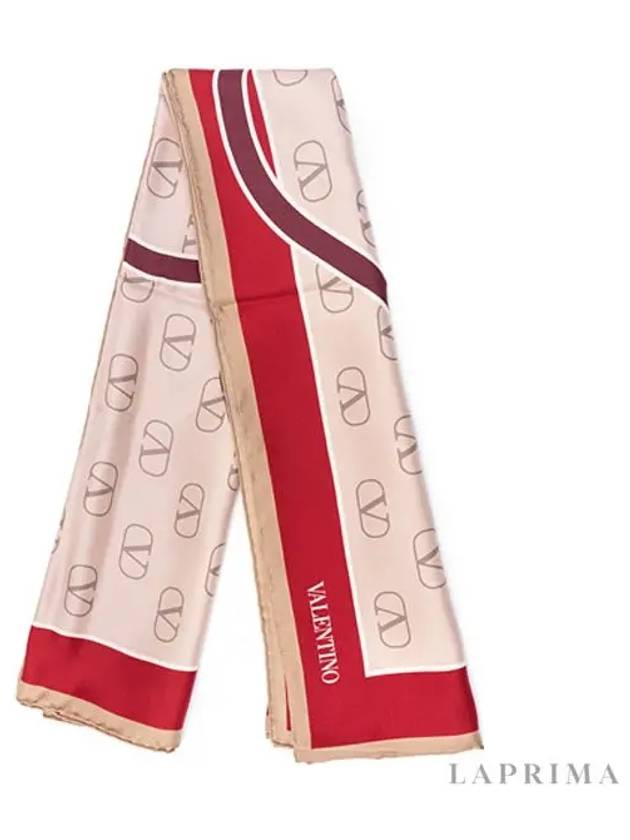 V Logo Silk Foulard Scarf Pink Red - VALENTINO - BALAAN 5