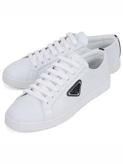 Brushed Leather Low Top Sneakers White Black - PRADA - BALAAN 2