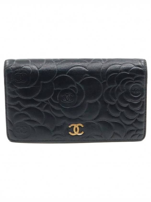 Women s Chanel A36544 Black Lambskin Camellia Gold CC Logo Flap Long Wallet 17th Unit gt Gangbuk used luxury goods - CHANEL - BALAAN 1