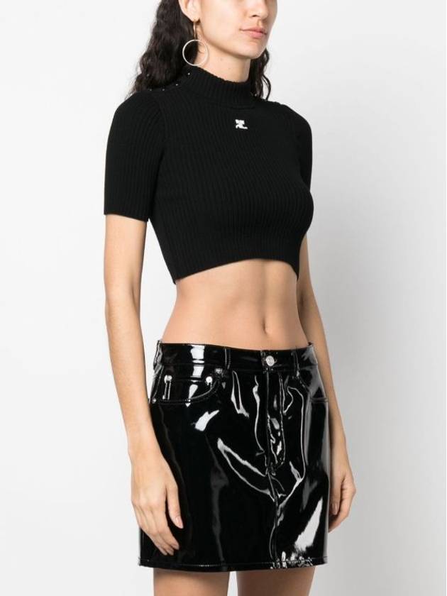 Crop Rib Knit Top Black - COURREGES - BALAAN 4