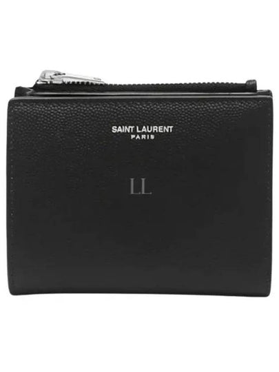 Grain de Poudre Embossed Leather Zipper Card Wallet Black - SAINT LAURENT - BALAAN 2