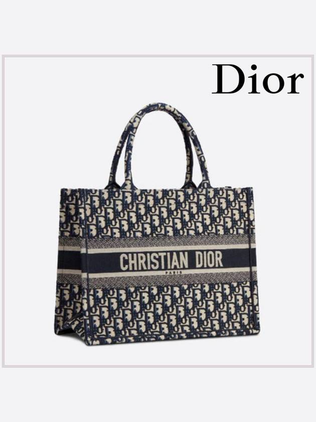 Oblique Medium Book Tote Bag Beige Navy - DIOR - BALAAN 2