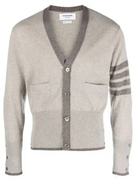 Men's Diagonal Armband Cashmere V-Neck Cardigan Beige - THOM BROWNE - BALAAN 2