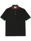 Men's Web Motif Stripe Collar Short Sleeve Polo Shirt Black - GUCCI - BALAAN 1