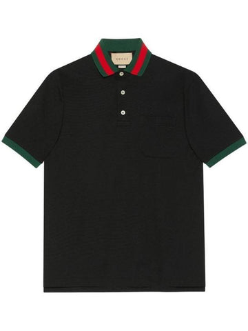 Men's Web Motif Stripe Collar Short Sleeve Polo Shirt Black - GUCCI - BALAAN 1