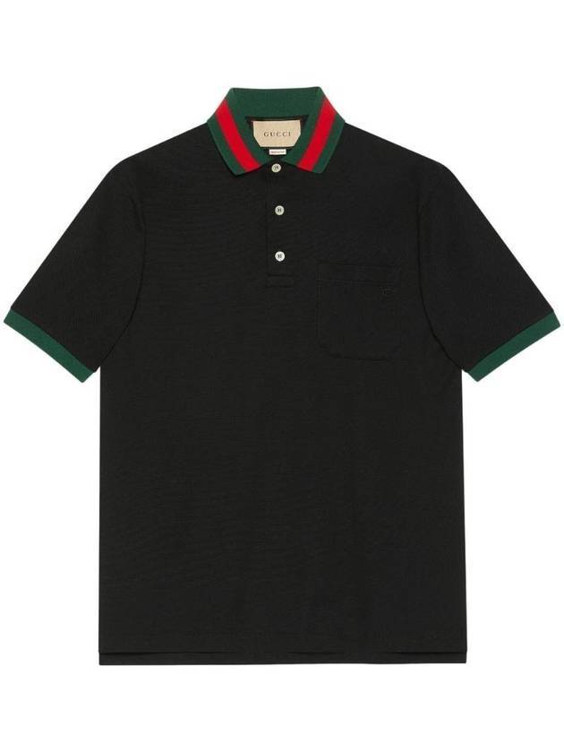 Men's Web Motif Stripe Collar Short Sleeve Polo Shirt Black - GUCCI - BALAAN 1