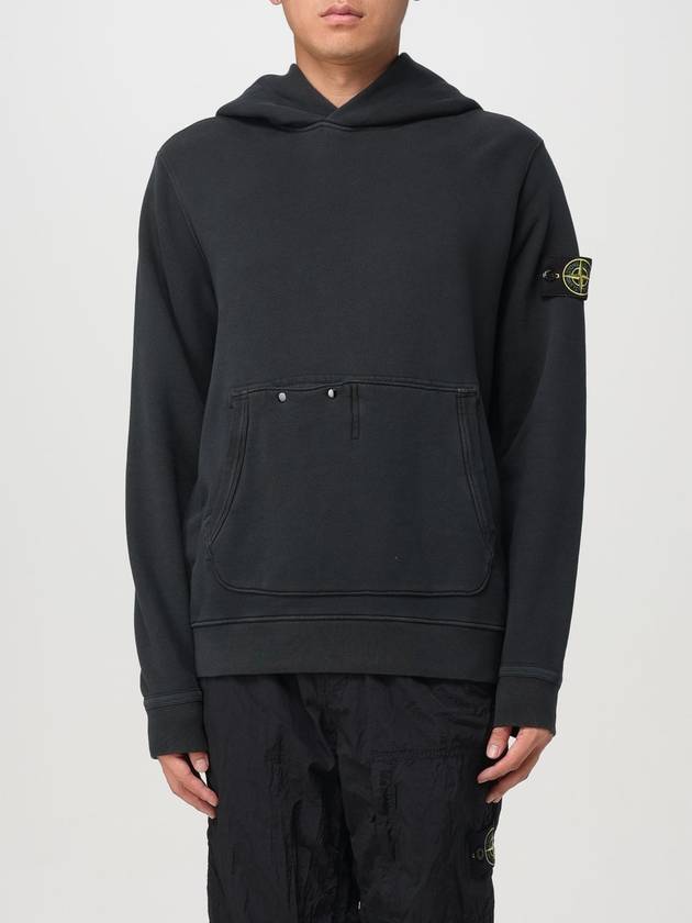 Old Effect Cotton Diagonal Fleece Hoodie Black - STONE ISLAND - BALAAN 2