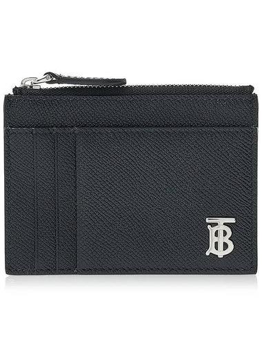 TB Zipper Grainy Leather Card Wallet Black - BURBERRY - BALAAN 1