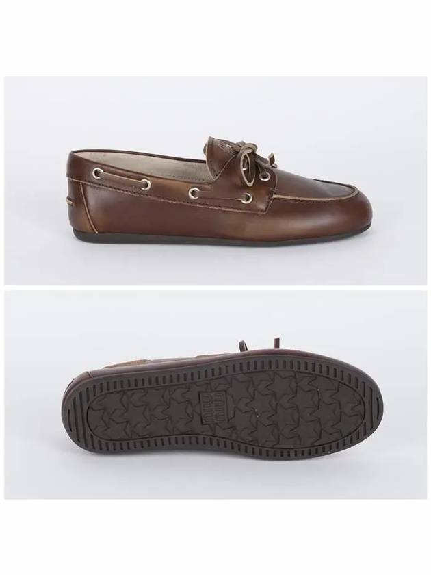 Lace Up Unlined Bleached Leather Loafers Brown - MIU MIU - BALAAN 4